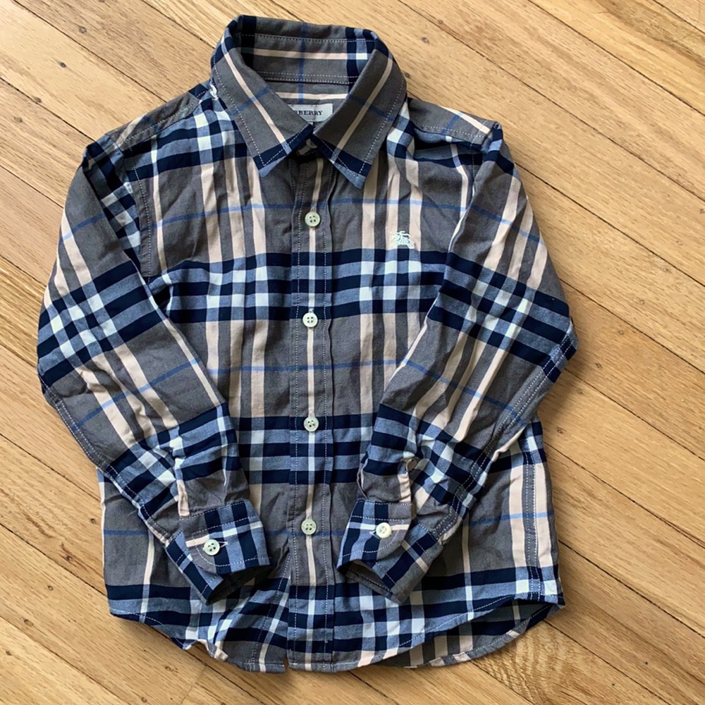 Burberry Kids Plaid Button Down Shirt - Blue and Tan